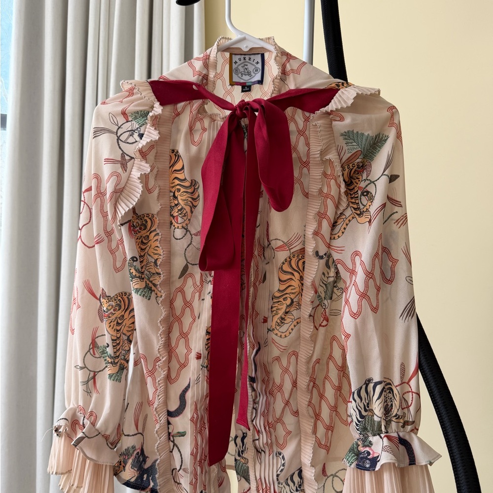 Blouse with Tiger Print and Red Accents